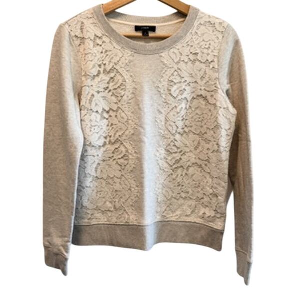 J. Crew Lace Embellished French Terry Crewneck Pullover Size S - Picture 1 of 5